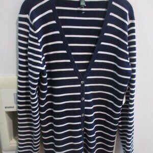 Lauren Ralph Lauren Striped Button Down Cardigan Navy White new nwt XL
